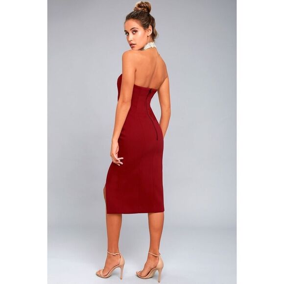 Finders Keepers Lucie Wine Red Midi Dress Size S - Picture 3 of 15